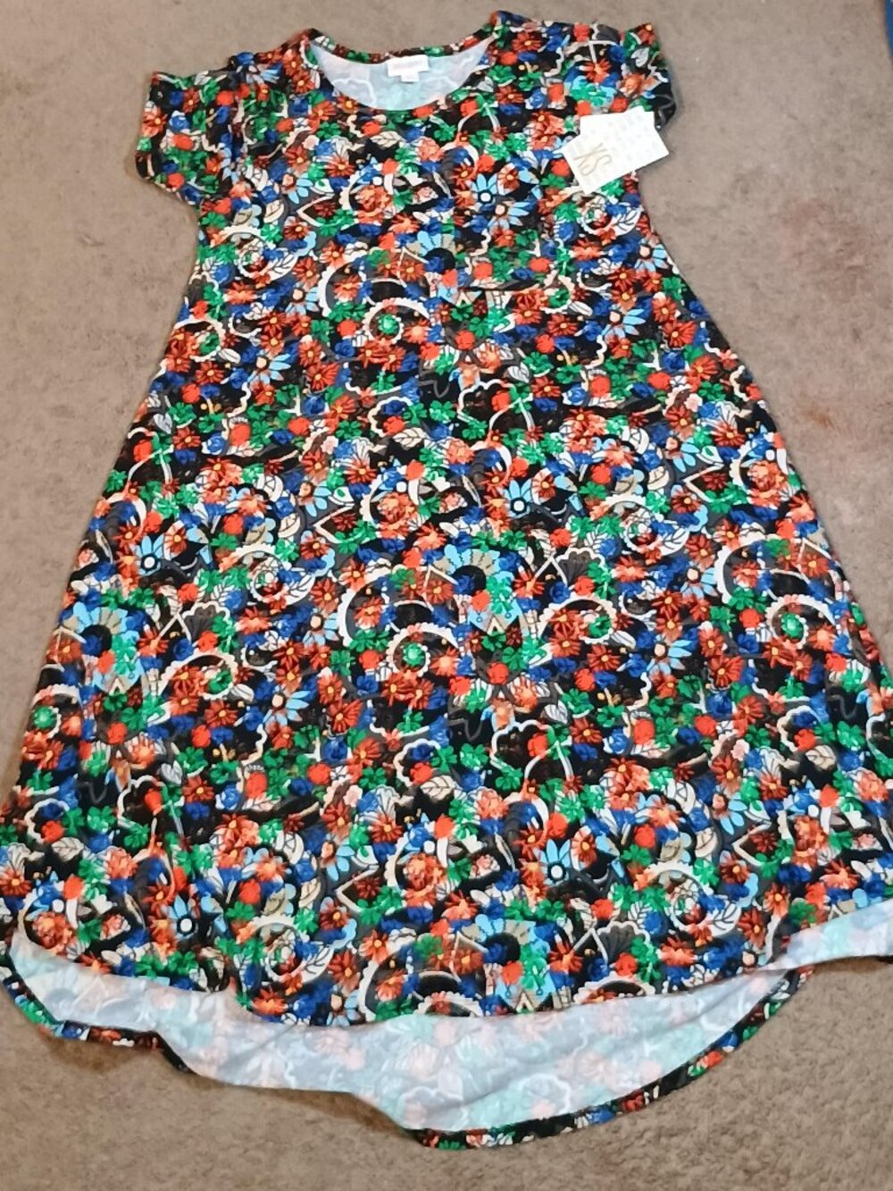 LuLaRoe/Carly Dress/Womens XS Floral Swing High Low Pocket NWT Comfy Travel Dres